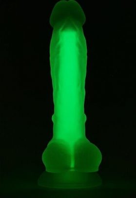 Pene radiante de silicona suave - Pene brillante verde de 17,5 cm